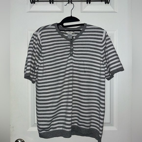 Cathy Daniels Short Sleeve Gray & White Striped short sleeve sweater size 1x - Picture 1 of 4